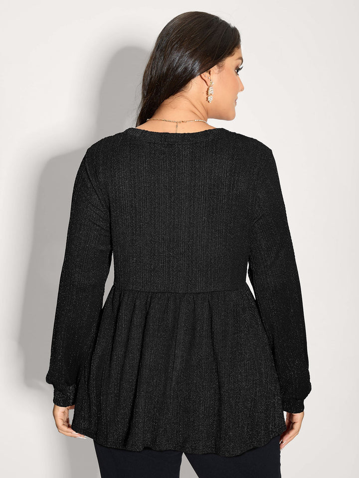 Textured Stretchy Flared Knit Top