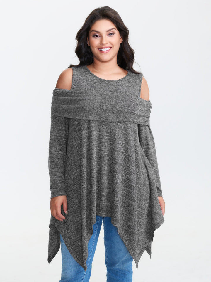 Supersoft Off-Shoulder Pleated Asymmetrical Hem Top
