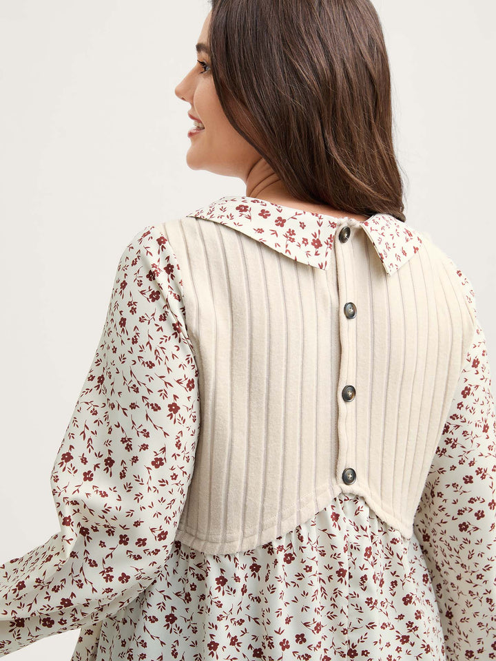 Back Placket Doll Collar Spliced Sweatshirt