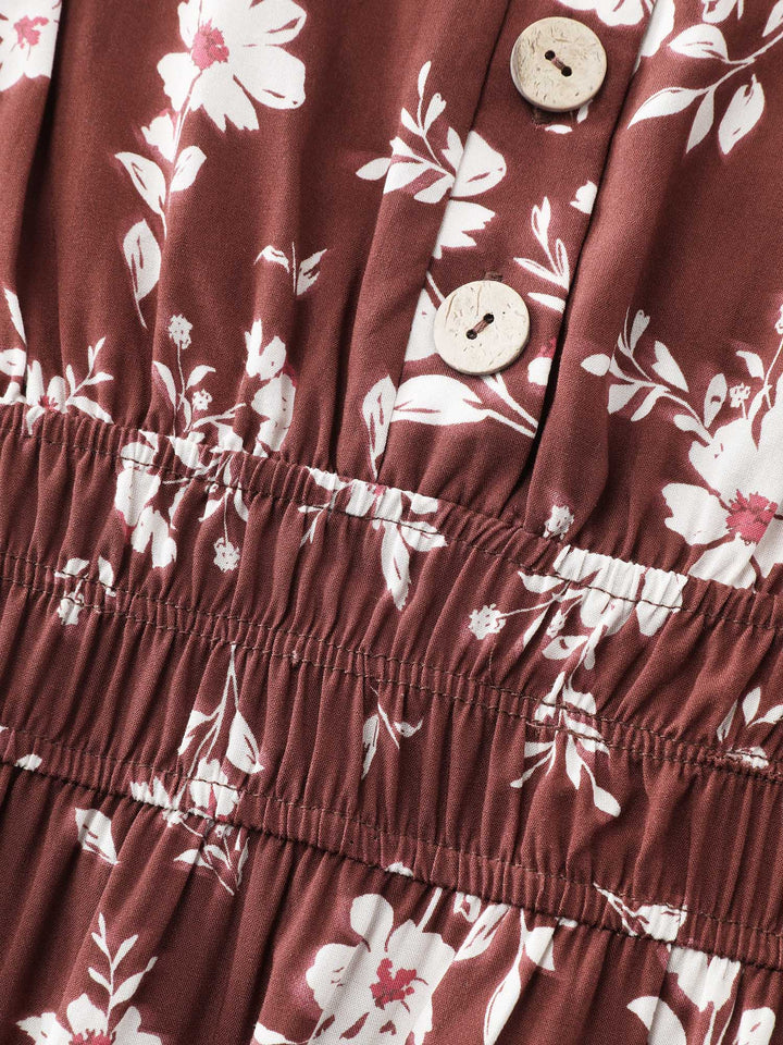 Floral Print Cinched Flared Blouse