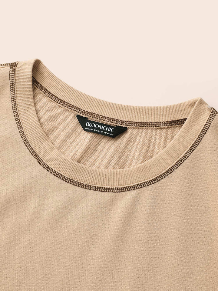 Round Neck Topstitching Patchwork Sweatshirt