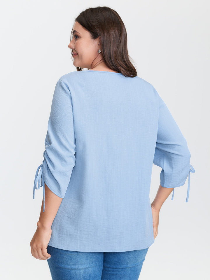 Adjustable Gathered Sleeve Button Blouse