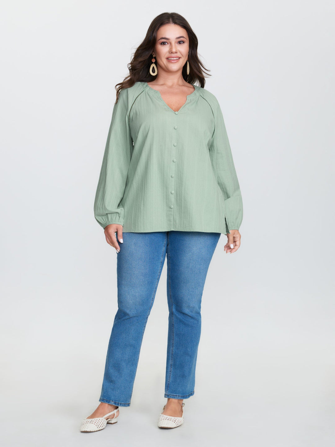 Pure Cotton Webbing Cut-Out Blouse
