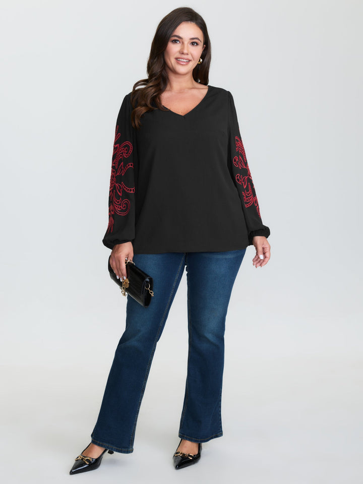Cut-Out Embroidered Sleeve Blouse