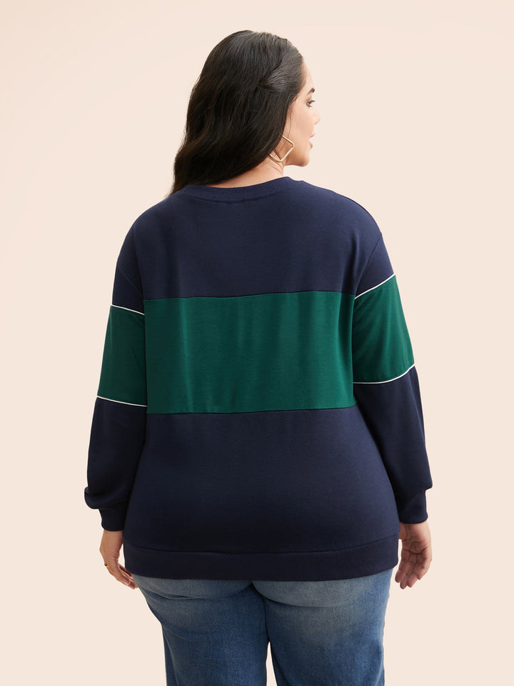 Crew Neck Letter Print Contrast Sweatshirt