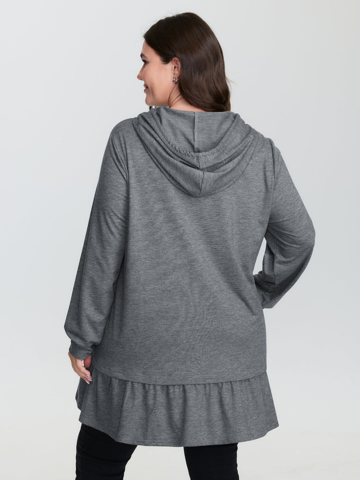 2-In-1 Ruffled Hem Tunic Hoodie