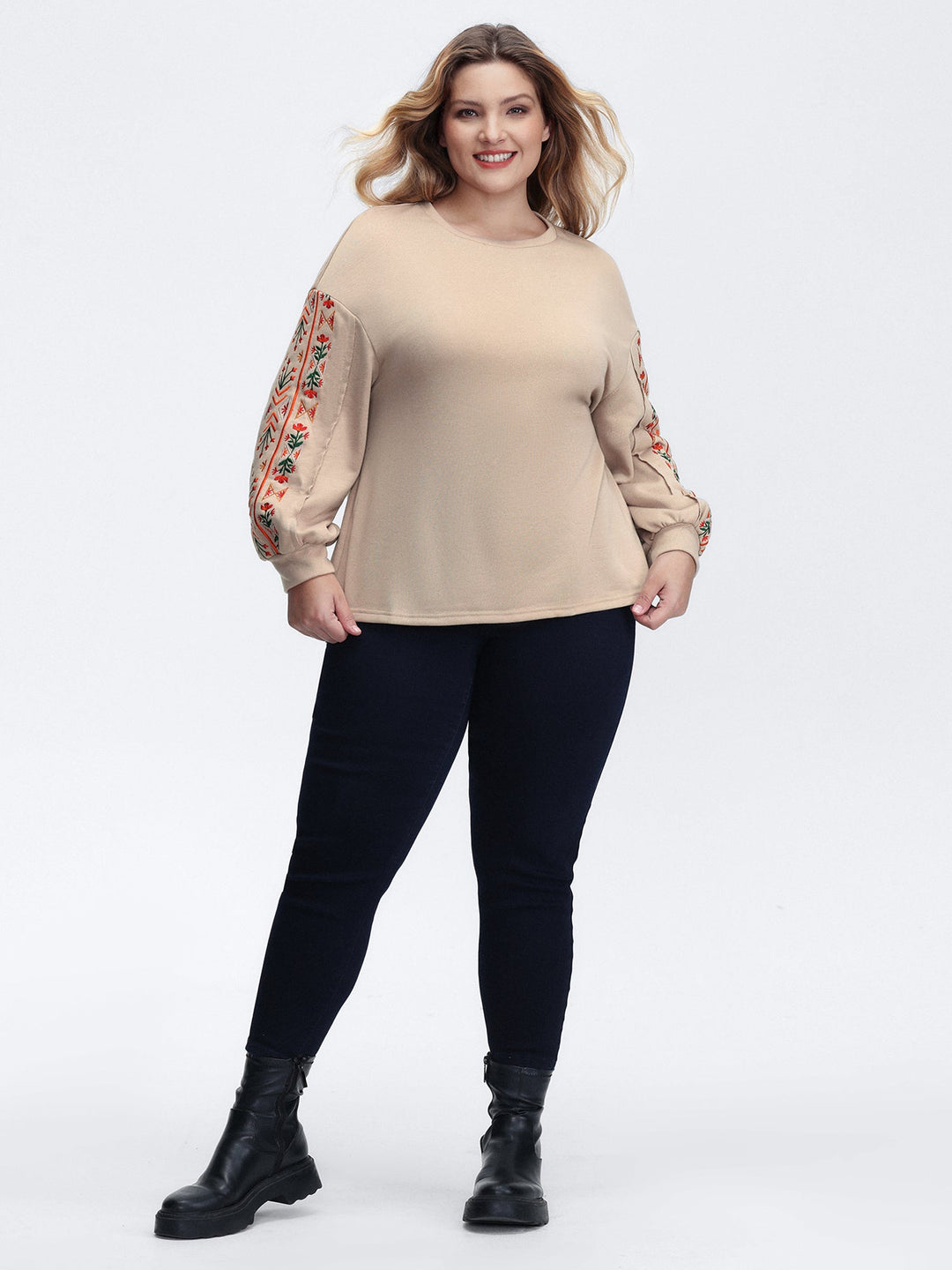 Floral Embroidered Sleeve Sweatshirt