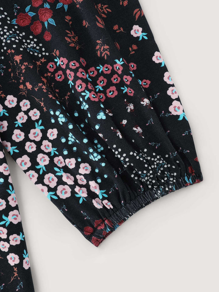 Floral Print Fit and Flare Knit Top