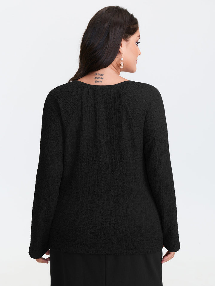 Stretchy Textured Lace Trim Fitted Knit Top