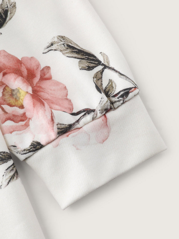 Rose Print Drop Shoulder Sweatshirt