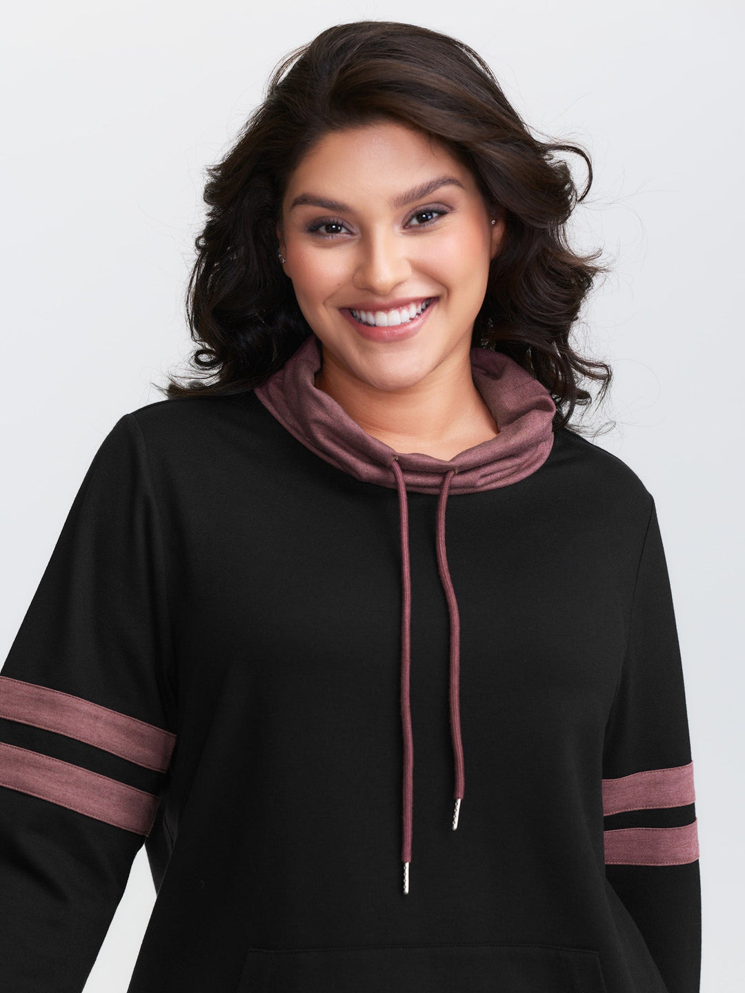 Stripe Color Contrast High Neck Sweatshirt