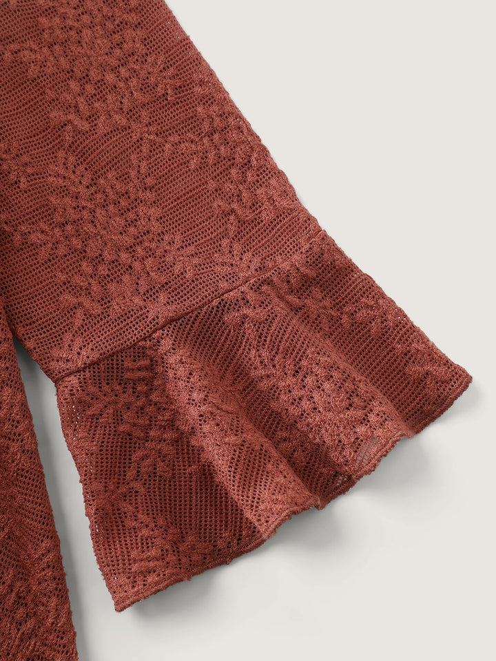 Ruffled Edge Lace Trim Tie Blouse