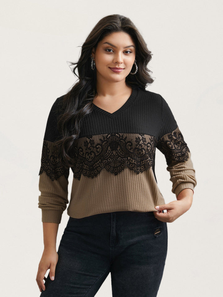 Crochet Lace Mesh Contrast Patchwork Top
