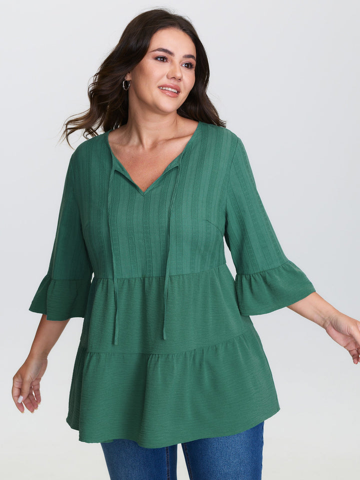 Textured Tiered Neck-Tie Blouse