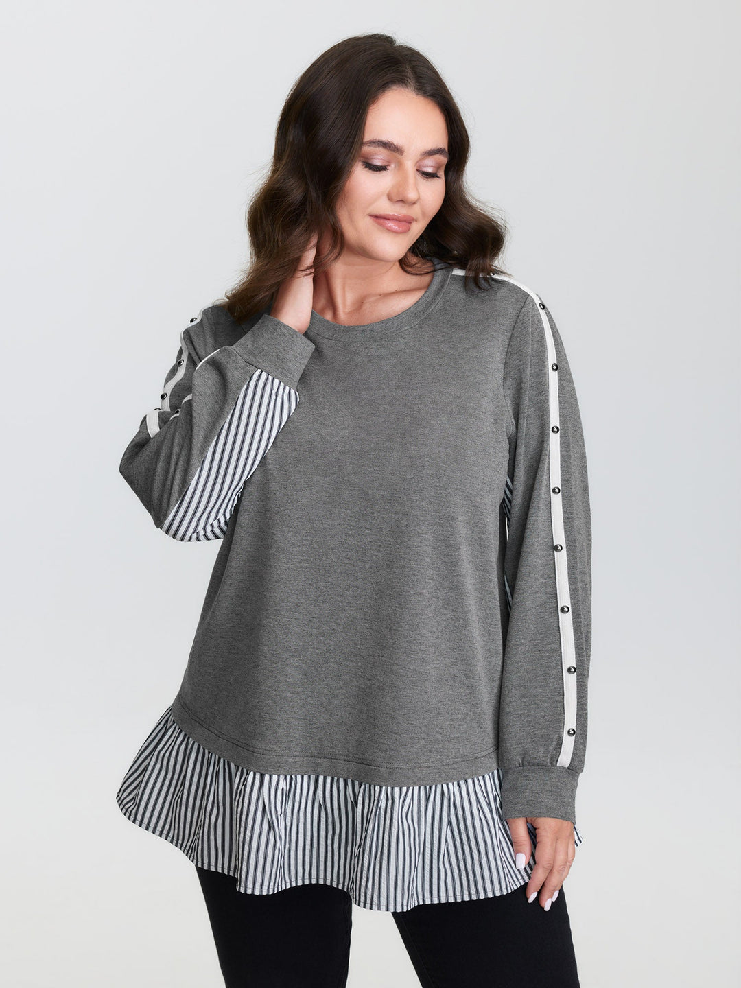 Supersoft Rivets Layered Color Contrast Sweatshirt