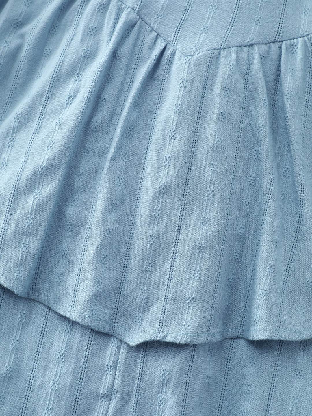 Pure Cotton Jacquard Textured Waist-Tie Midi Dress