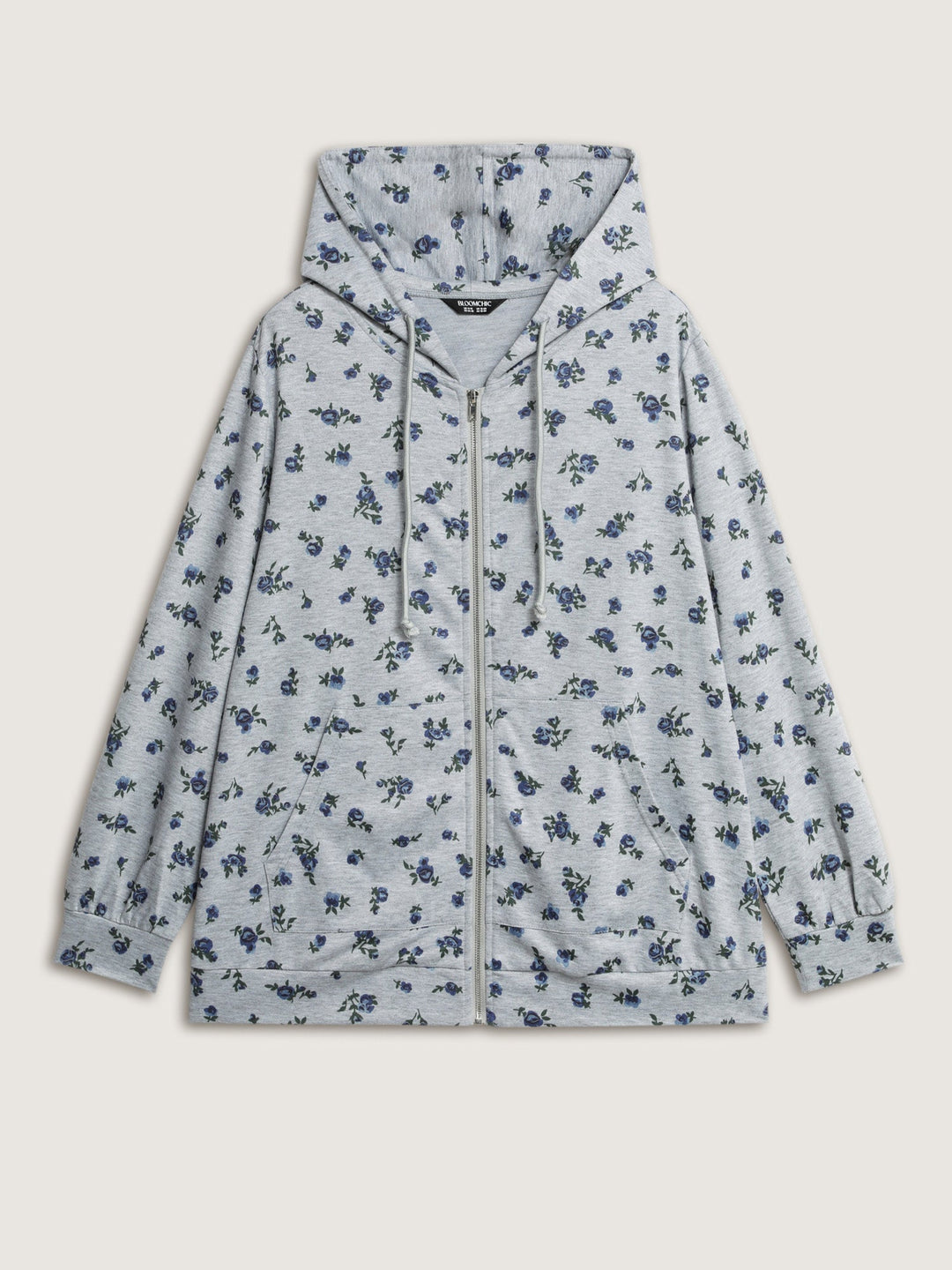 Floral Print Zipper Hoodie