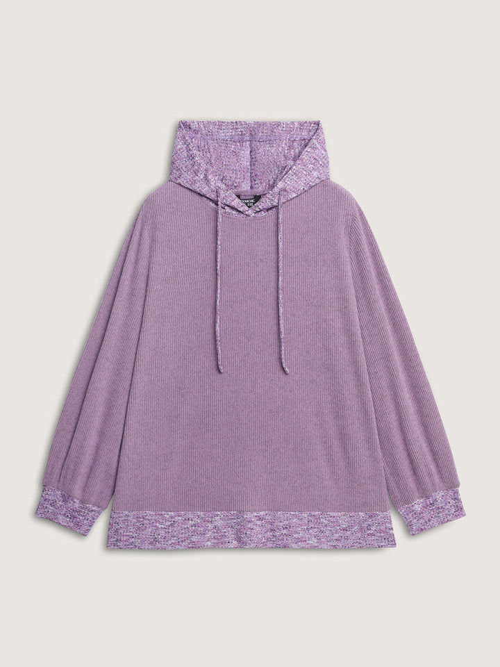 Textured Stretchy Color Contrast Hoodie