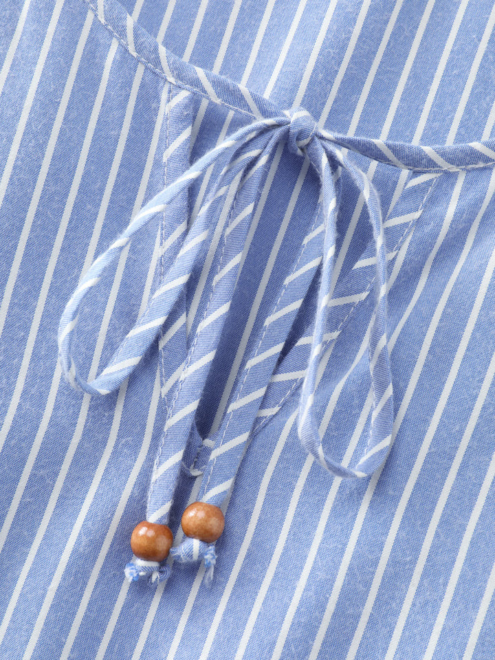 Striped Neck-Tie Tiered Midi Dress