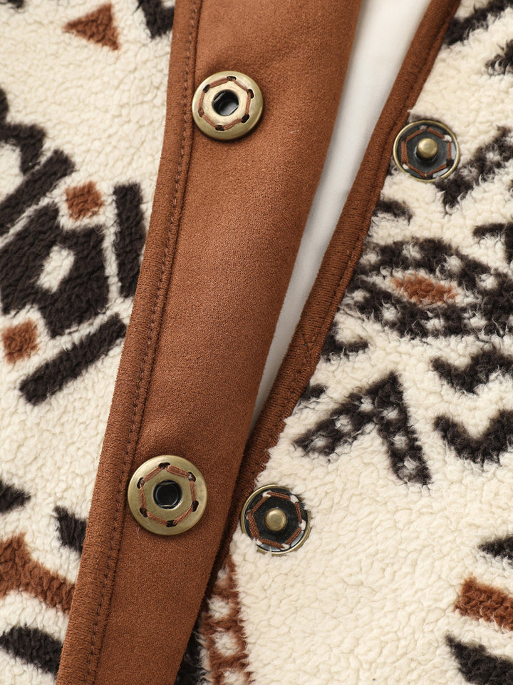 Suede Fleece Mix Geometric Print Jacket