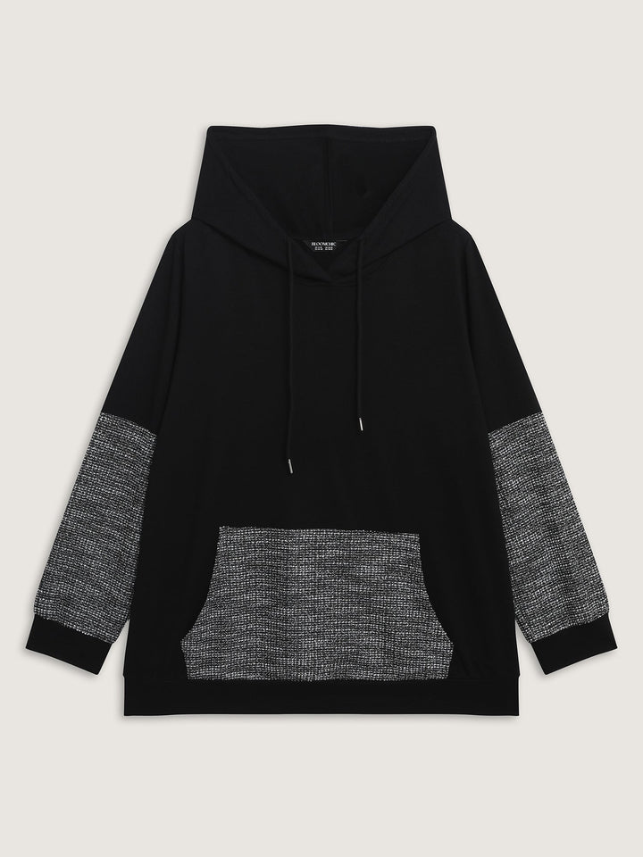 Spliced Color Contrast Textured Hoodie
