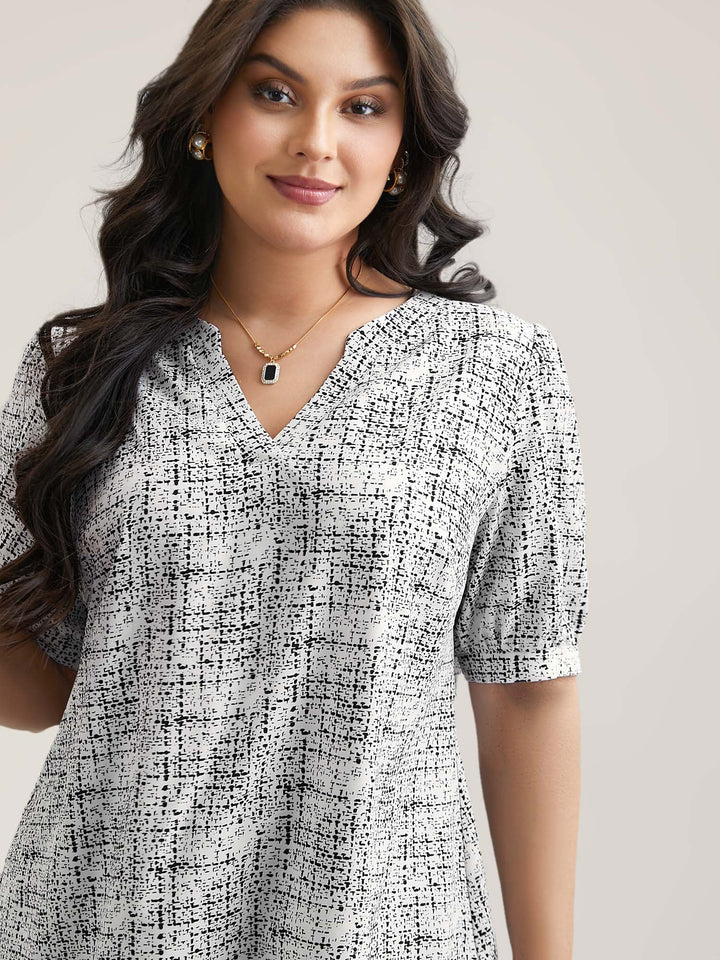 Geometric Print Puff Sleeve Blouse