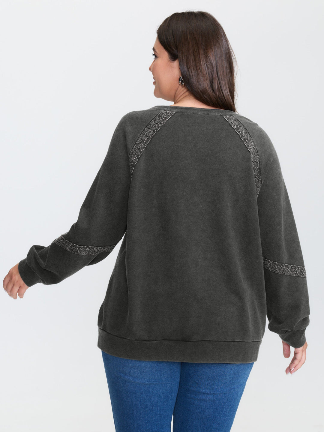 Pure Cotton Vintage Lace Trim Sweatshirt