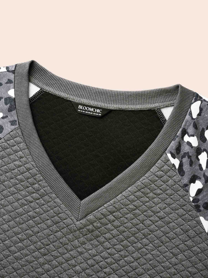 Leopard Print Patchwork Raglan Sleeve Sweatshirt