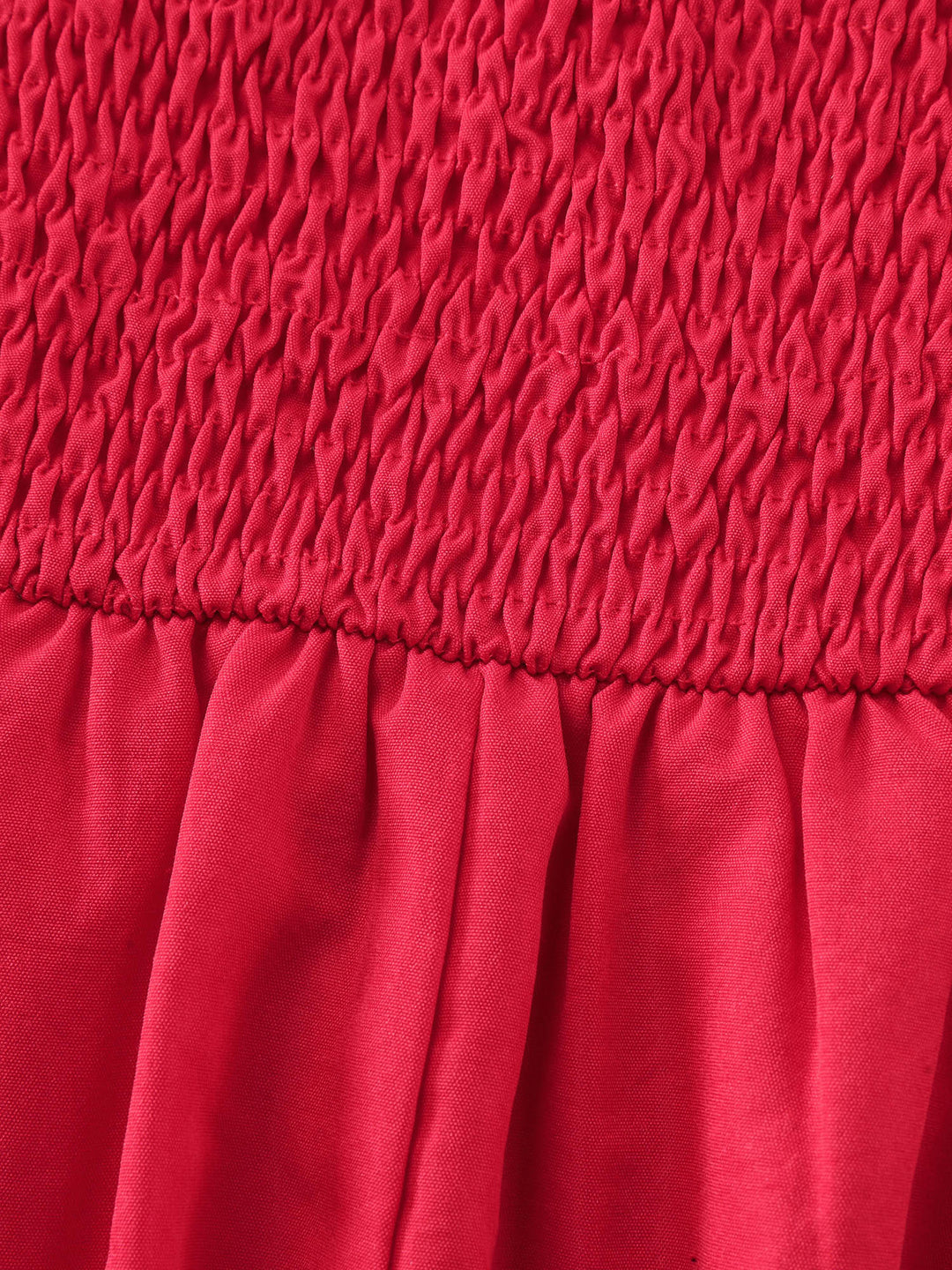 Lace Trim Shirred Back Flared Blouse