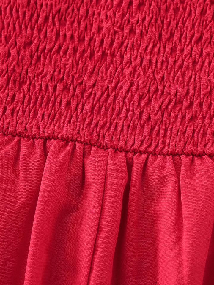 Lace Trim Shirred Back Flared Blouse