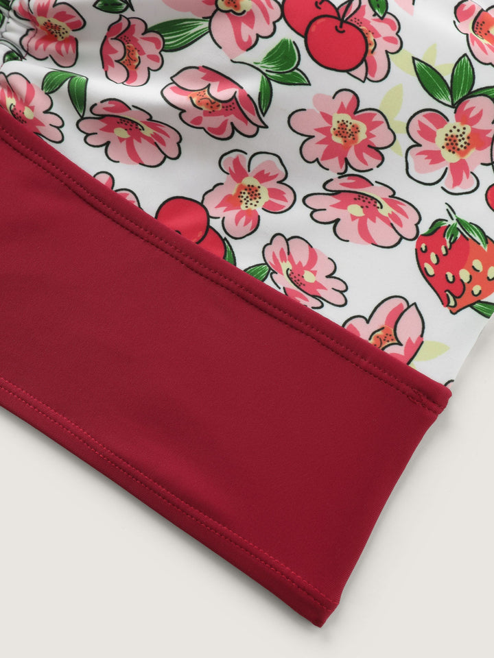 Floral Print Drawstring Front Swim Top