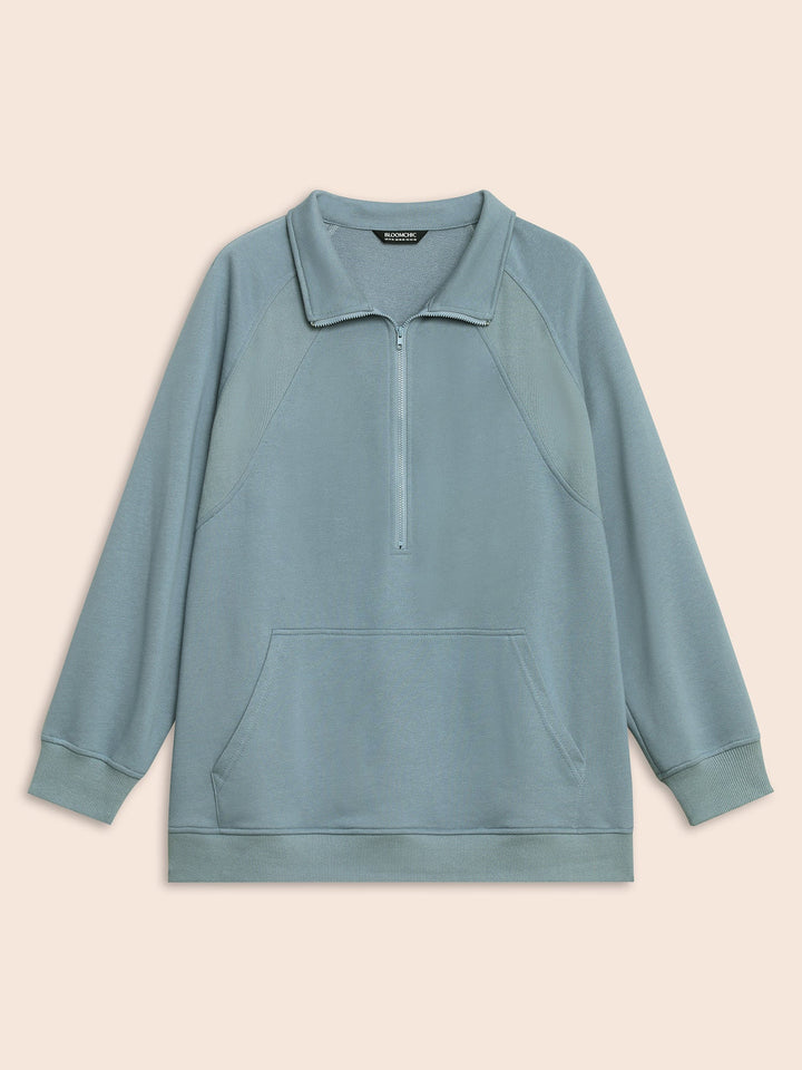 Textured Half Zip Patchwork Sweatshirt
