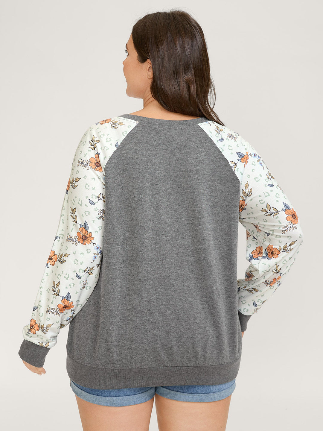 Floral Print Cross-Tie Neck Sweatshirt
