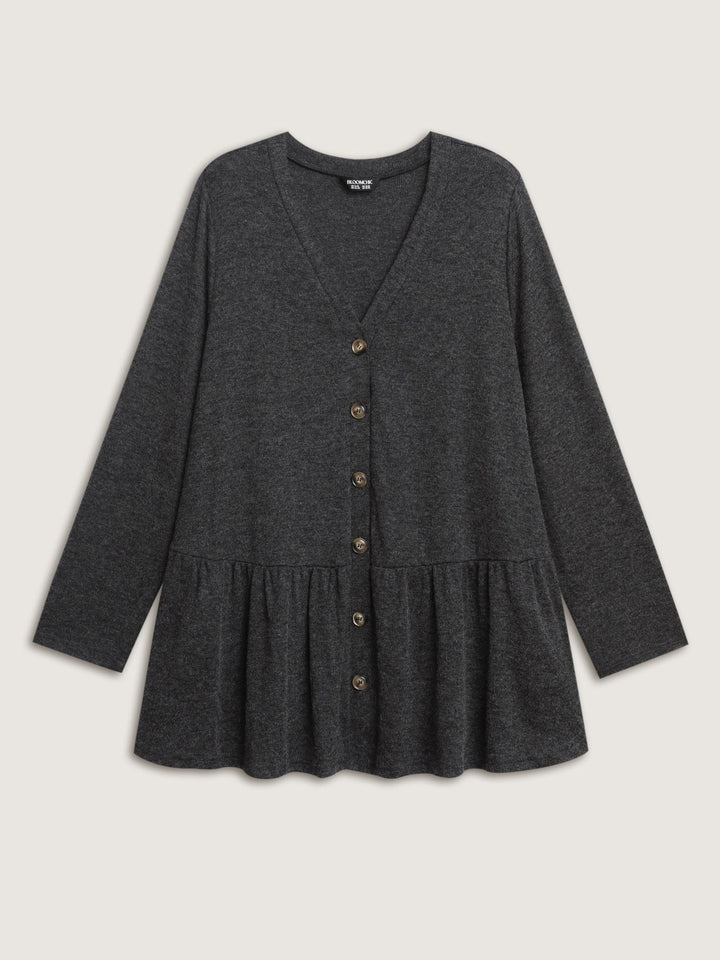 Textured Ruffled Hem Button Blouse