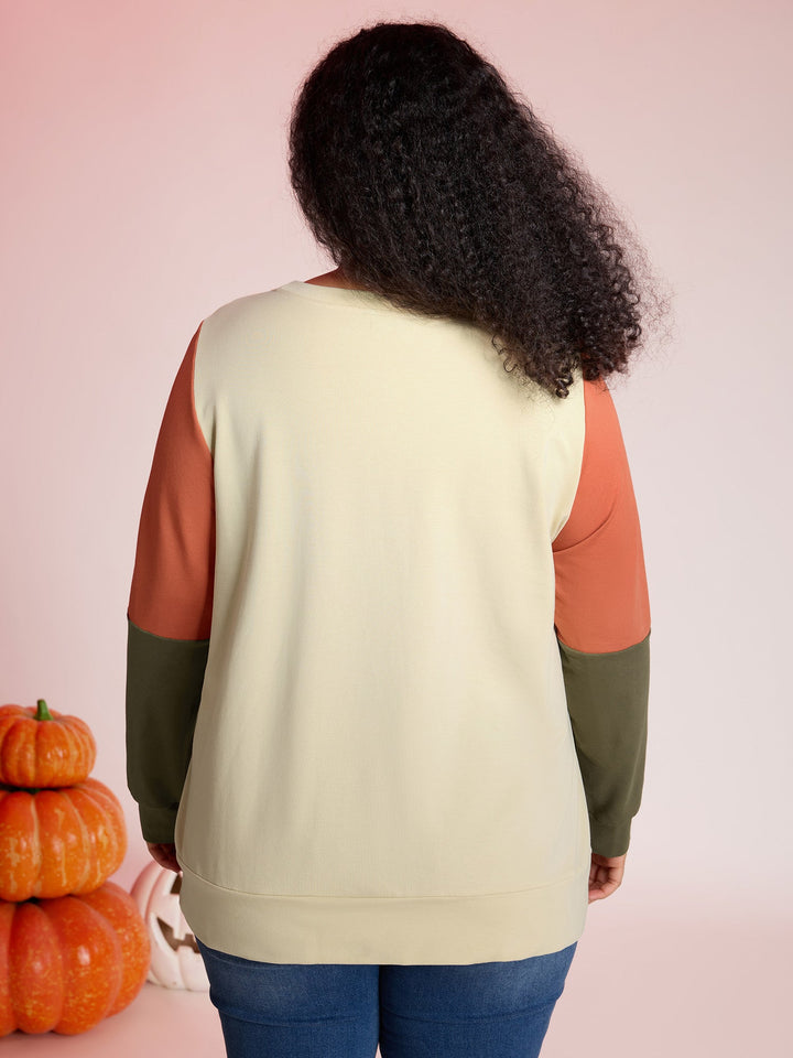 Crisp Leaf Print Sequin Embroidery Sweatshirt