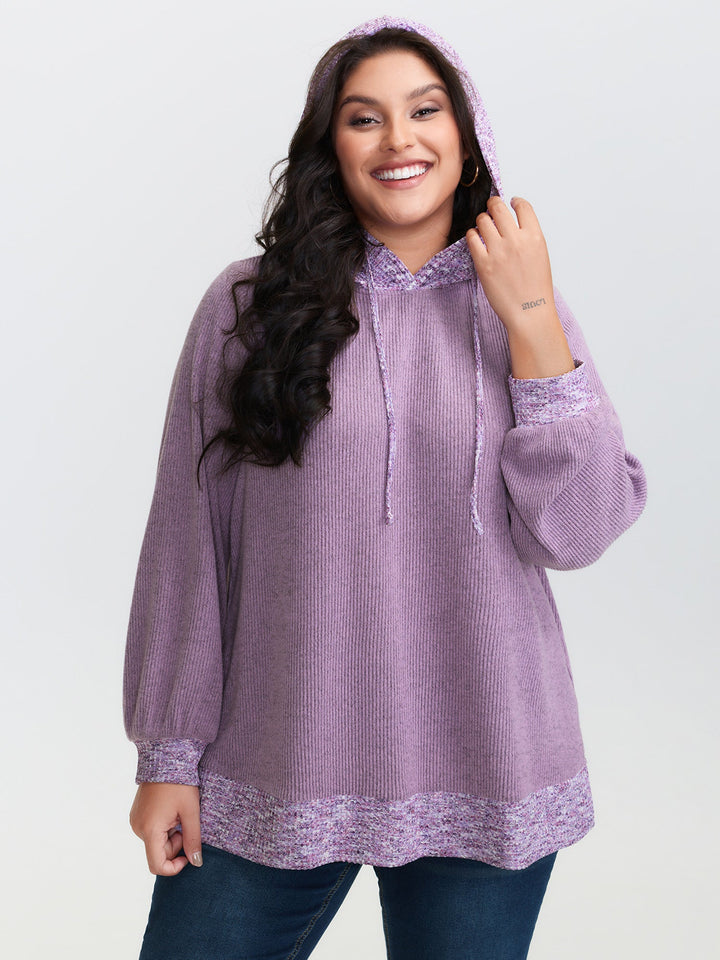 Textured Stretchy Color Contrast Hoodie