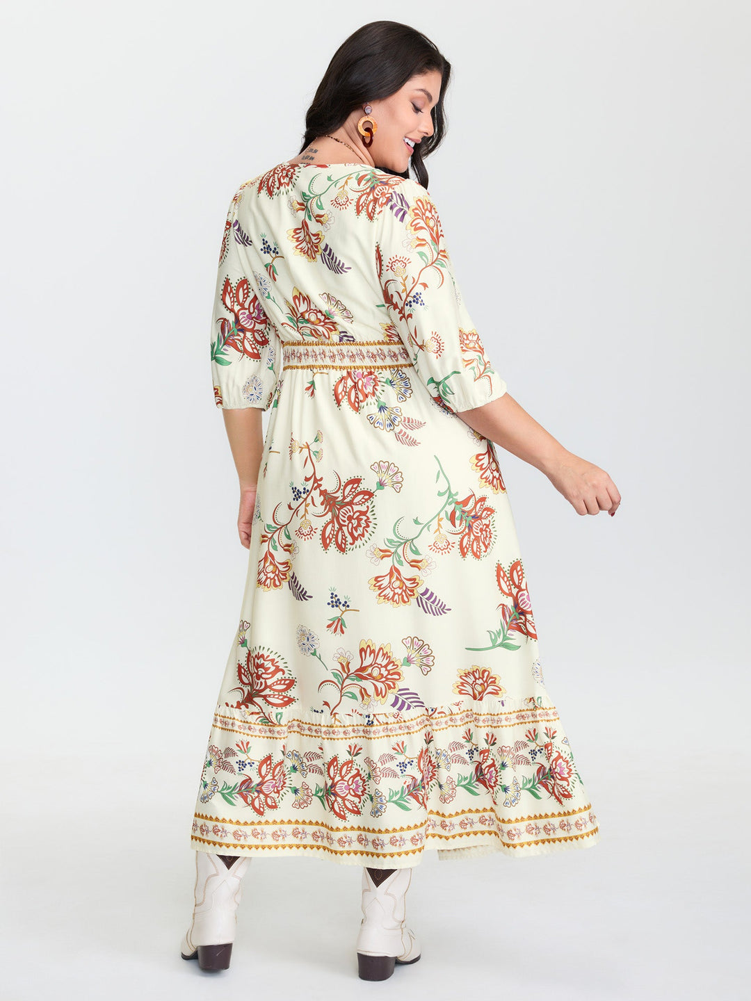 Floral Print V-Neck Flowy Maxi Dress