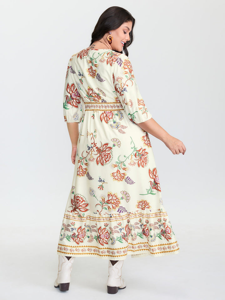 Floral Print V-Neck Flowy Maxi Dress