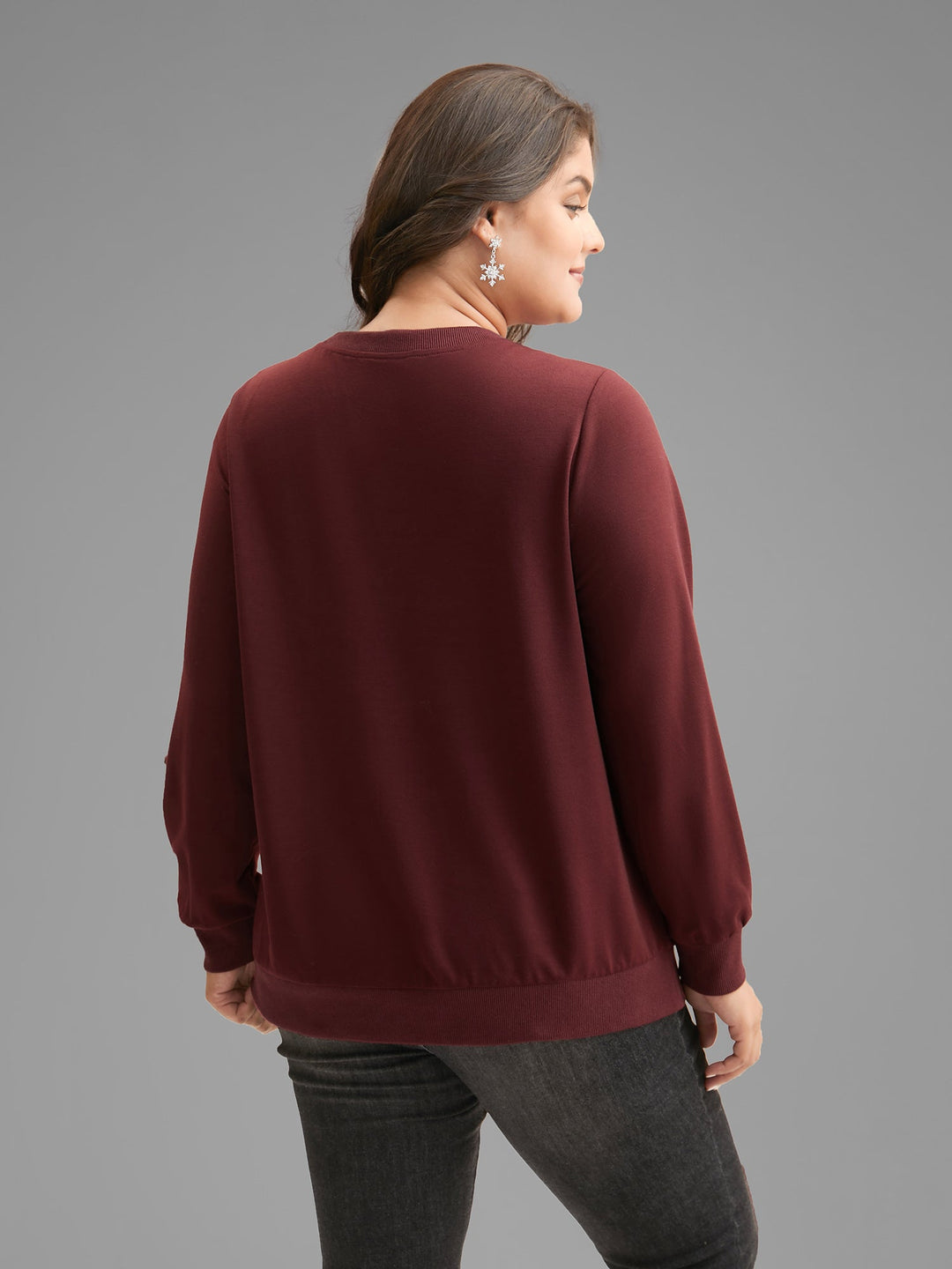 Rhinestone Embellished Bow Straight-Fit Sweatshirt