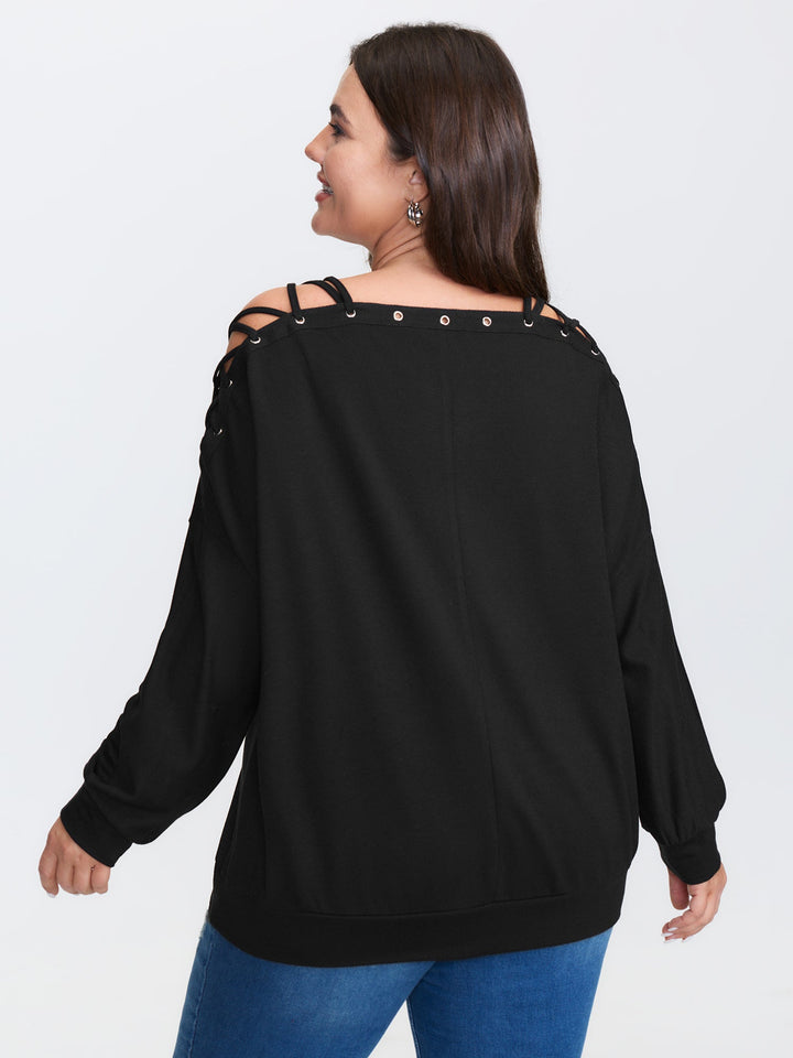 Cut-Out Off-Shoulder Plain Sweatshirt
