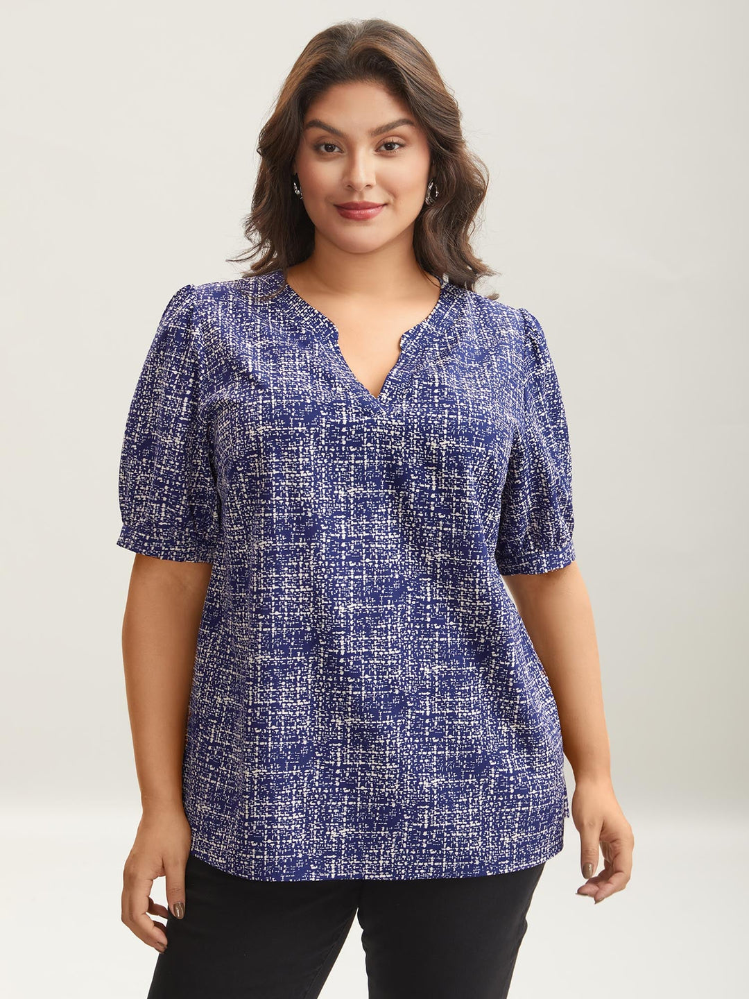 Geometric Print Puff Sleeve Blouse