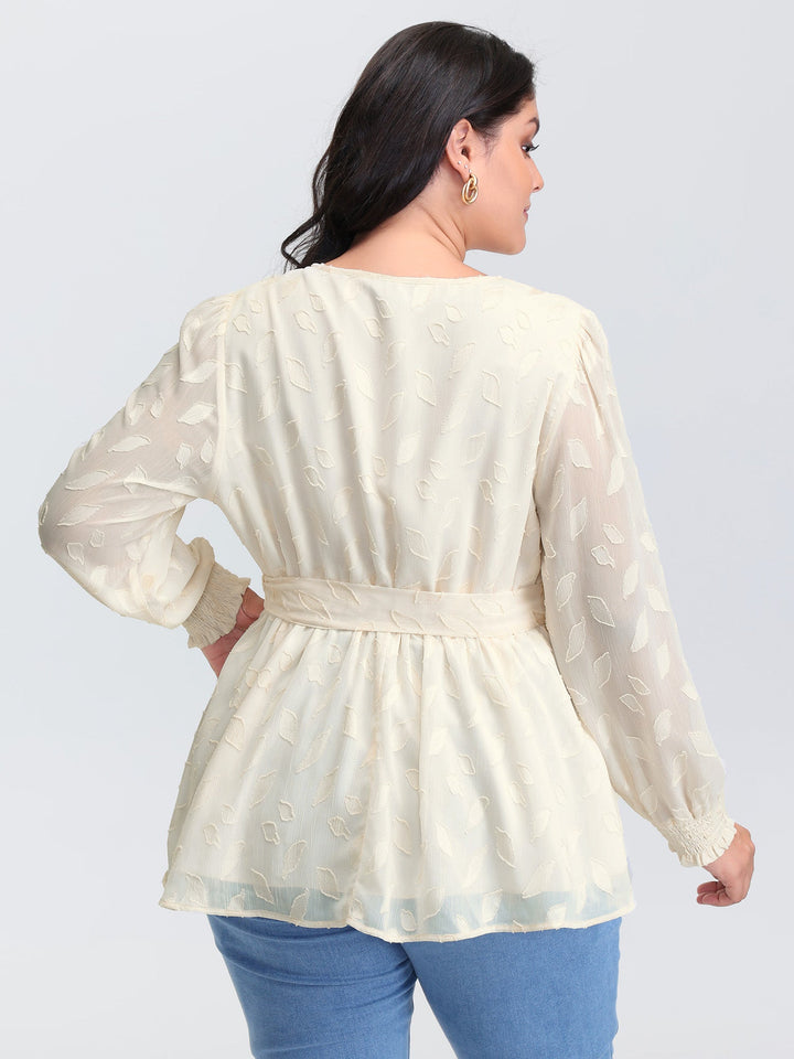 Sheer Chiffon Textured Waist-Tie Blouse