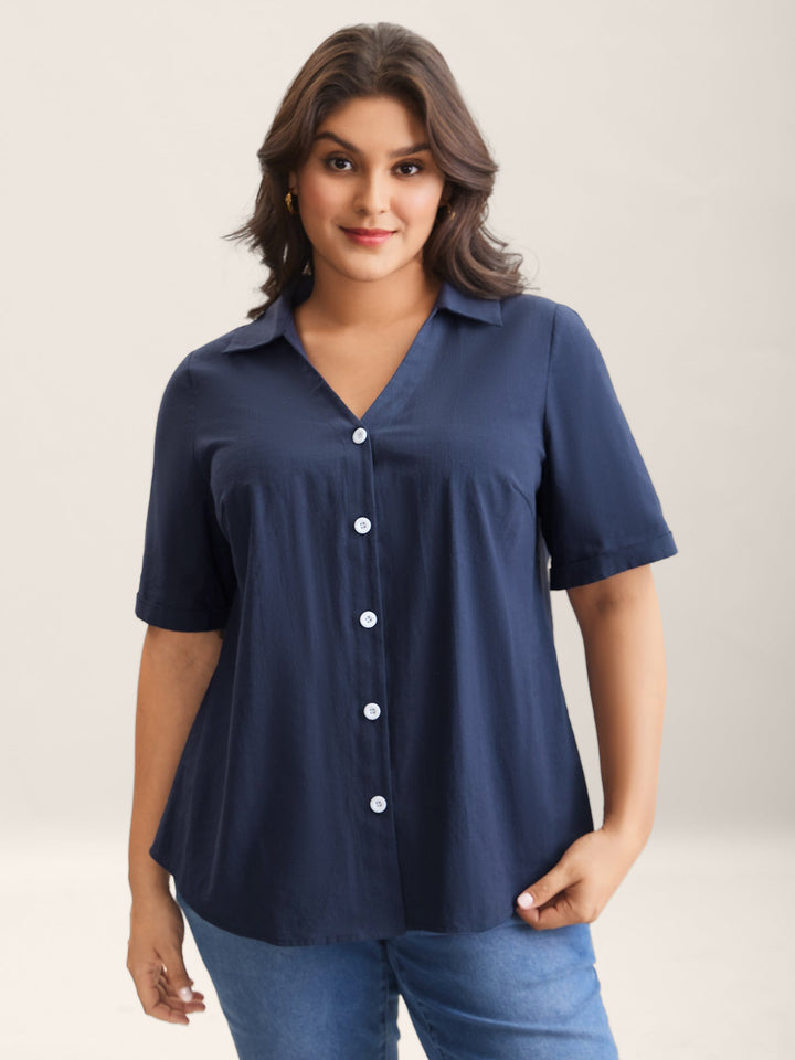 Cotton Collar Button Placket Blouse