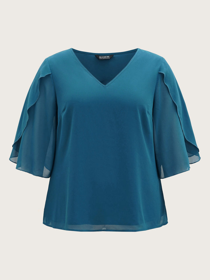 Chiffon Gathered Petal Sleeve Blouse