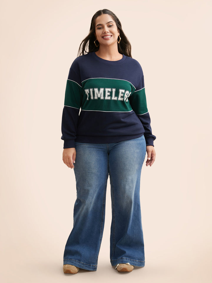 Crew Neck Letter Print Contrast Sweatshirt