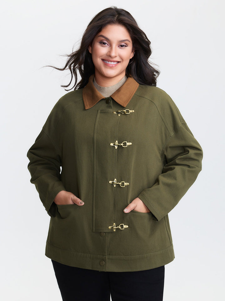 Pure Cotton Color Contrast Button Jacket