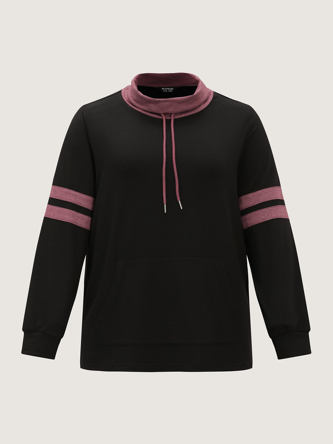 Stripe Color Contrast High Neck Sweatshirt