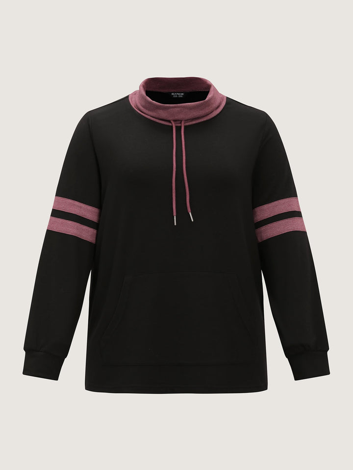 Stripe Color Contrast High Neck Sweatshirt