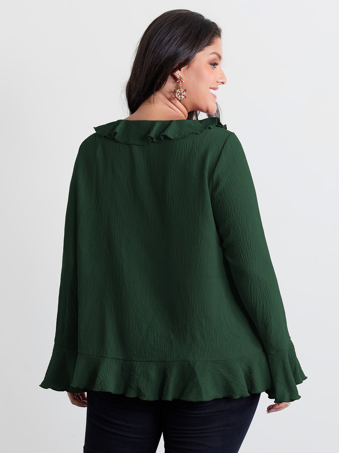 Ruffled V-Neck Curvy Edge Blouse