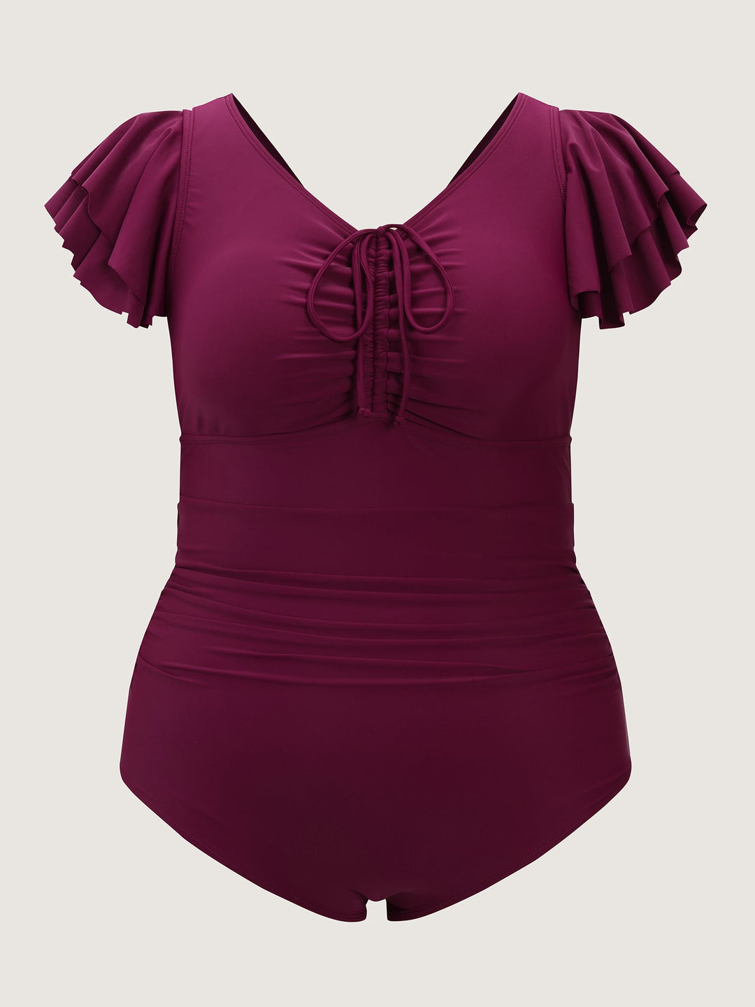 Flutter Sleeve Adjustable Drawstring One Piece Swimsuit